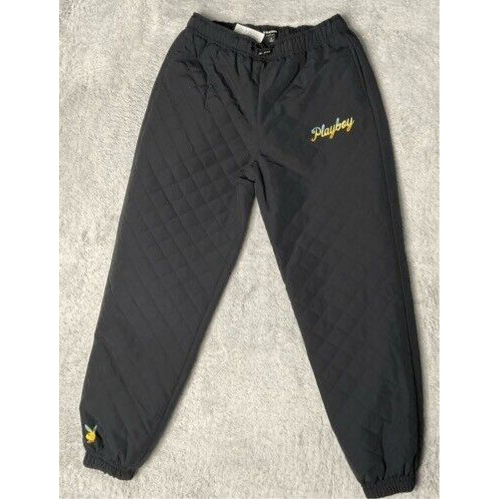 Playboy By PacSun Black Quilted Diamond Joggers Sweatpants Women Small China